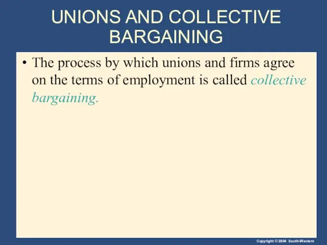 UNIONS AND COLLECTIVE BARGAINING The process by which unions and