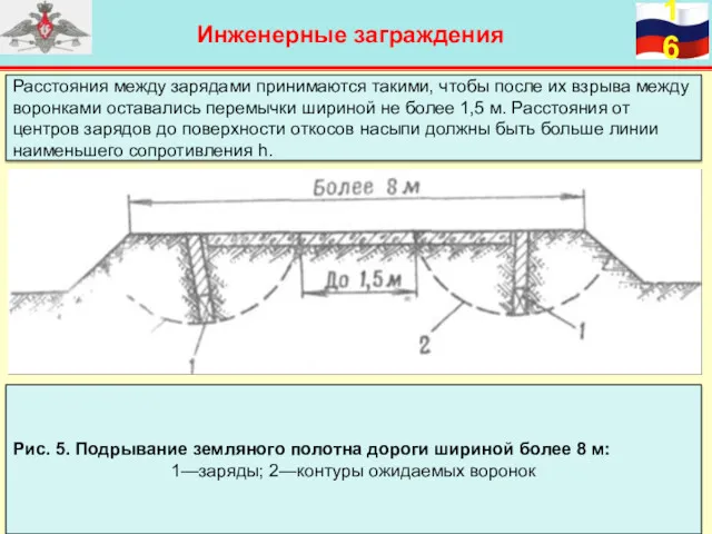 Инженерные заграждения Расстояния между зарядами принимаются такими, чтобы после их