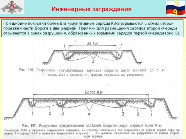 Инженерные заграждения При ширине покрытий более 8 м кумулятивные заряды