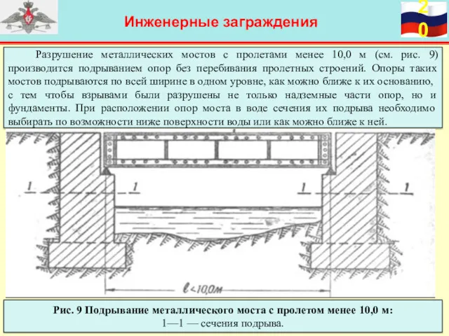 Инженерные заграждения Разрушение металлических мостов с пролетами менее 10,0 м