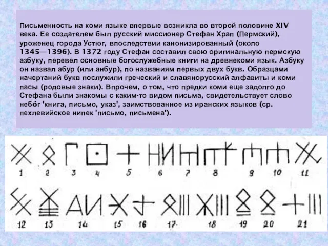 Письменность на коми языке впервые возникла во второй половине XIV
