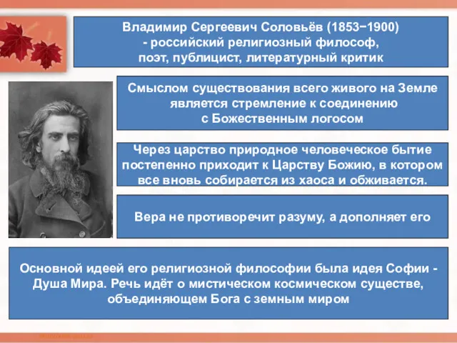 Владимир Сергеевич Соловьёв (1853−1900) - российский религиозный философ, поэт, публицист,