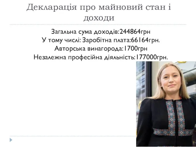 Декларація про майновий стан і доходи Загальна сума доходів:244864грн У