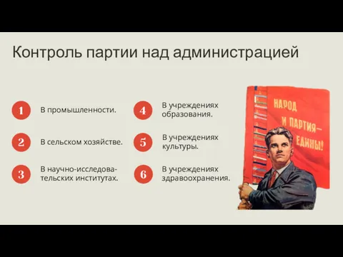 Контроль партии над администрацией В промышленности. 1 В сельском хозяйстве.