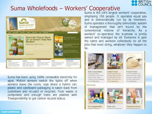 Local Livelihoods Suma Wholefoods – Workers’ Cooperative Suma is the