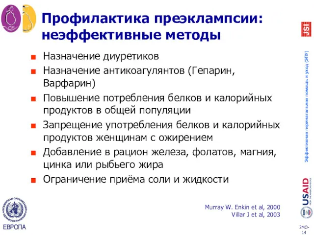 Профилактика преэклампсии: неэффективные методы Назначение диуретиков Назначение антикоагулянтов (Гепарин, Варфарин)