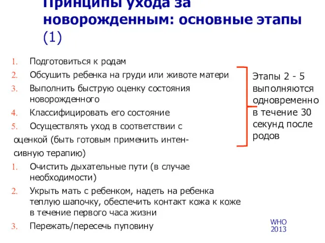 Подготовиться к родам Обсушить ребенка на груди или животе матери Выполнить быструю оценку