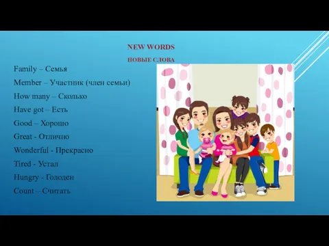 NEW WORDS НОВЫЕ СЛОВА Family – Семья Member – Участник