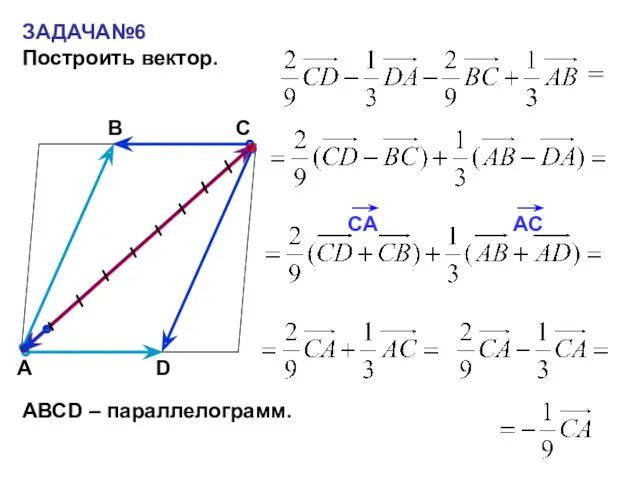 ЗАДАЧА№6 Построить вектор. С А В = АВСD – параллелограмм. D