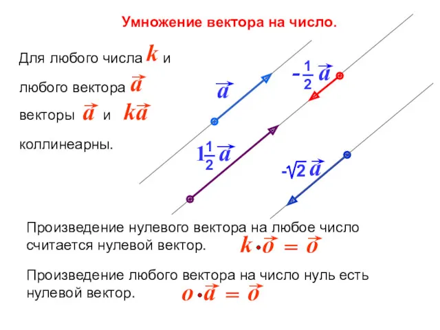 Умножение вектора на число. Произведение любого вектора на число нуль