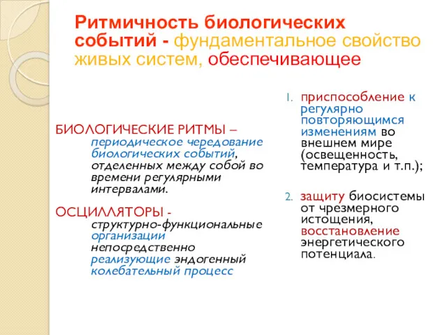 Ритмичность биологических событий - фундаментальное свойство живых систем, обеспечивающее БИОЛОГИЧЕСКИЕ