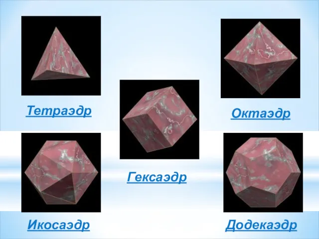 Тетраэдр Икосаэдр Гексаэдр Додекаэдр Октаэдр