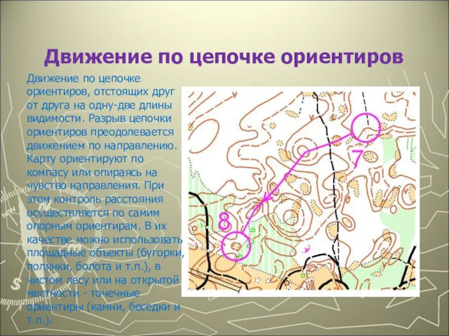 Движение по цепочке ориентиров Движение по цепочке ориентиров, отстоящих друг