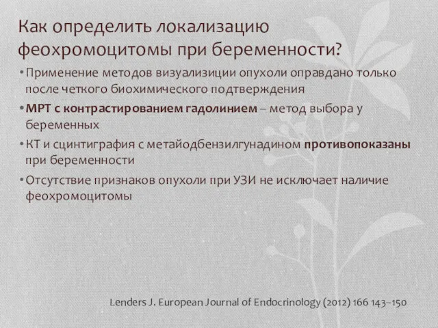 Как определить локализацию феохромоцитомы при беременности? Применение методов визуализиции опухоли