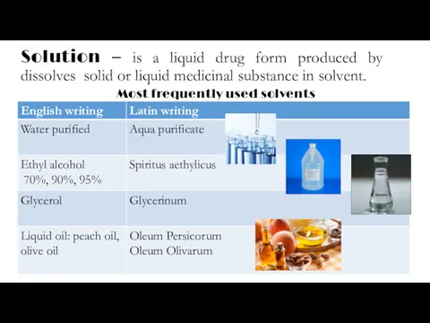 Solution – is a liquid drug form produced by dissolves