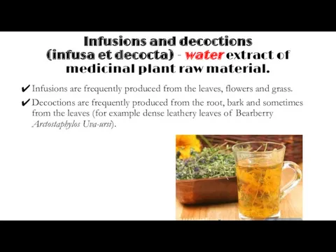 Infusions and decoctions (infusa et decocta) - water extract of