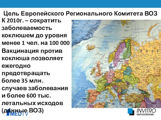 Цель Европейского Регионального Комитета ВОЗ К 2010г. – сократить заболеваемость