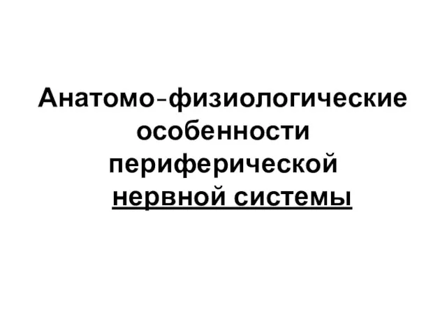 Анатомо-физиологические особенности периферической нервной системы