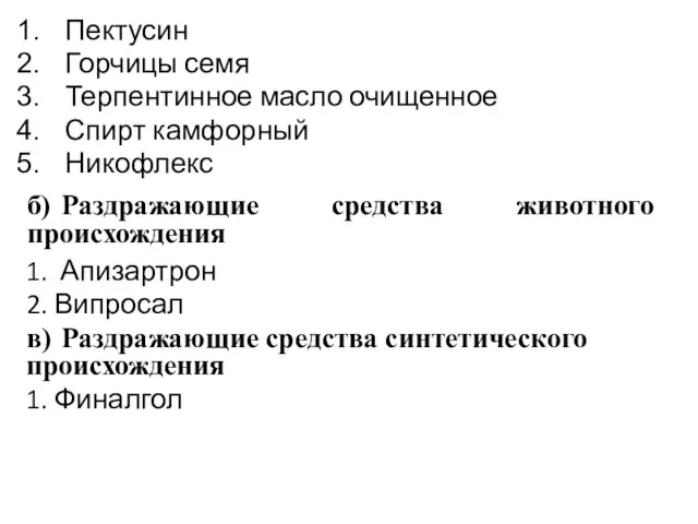 Пектусин Горчицы семя Терпентинное масло очищенное Спирт камфорный Никофлекс б)