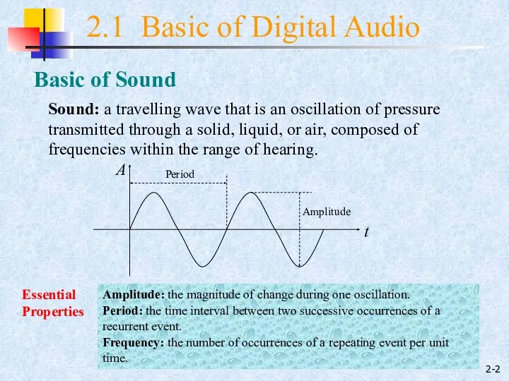 2- Basic of Sound 2.1 Basic of Digital Audio Sound: