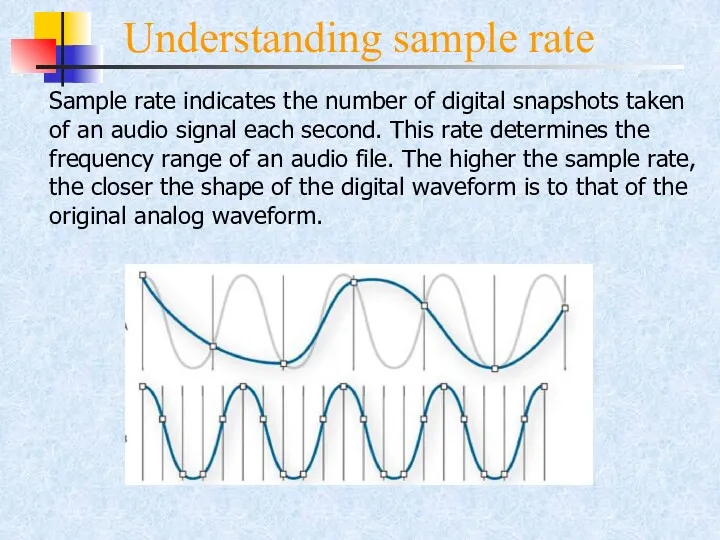 Understanding sample rate Sample rate indicates the number of digital