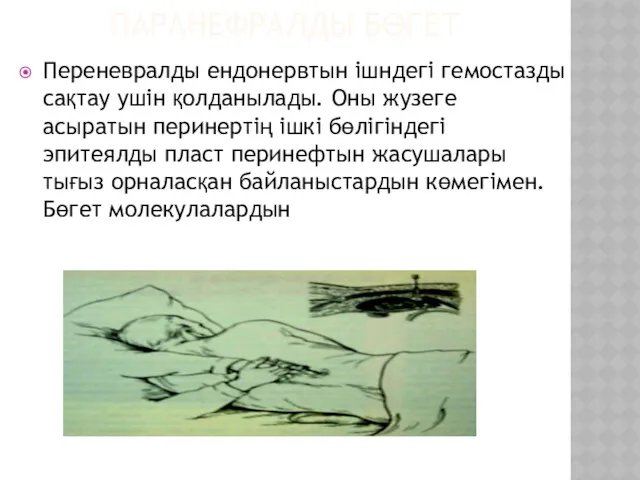 ПАРАНЕФРАЛДЫ БӨГЕТ Переневралды ендонервтын ішндегі гемостазды сақтау ушін қолданылады. Оны