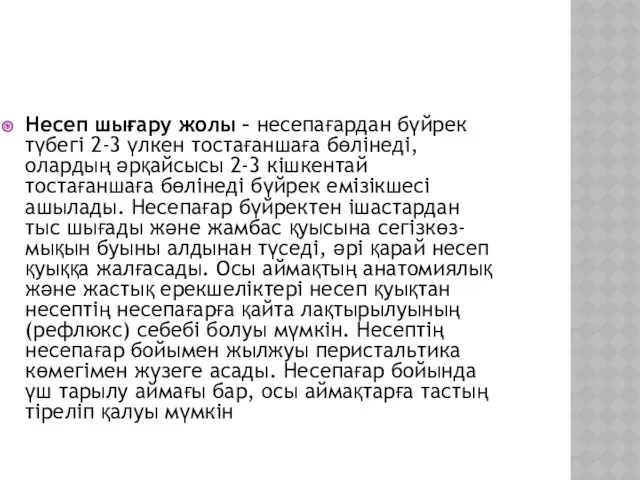 Несеп шығару жолы – несепағардан бүйрек түбегі 2-3 үлкен тостағаншаға