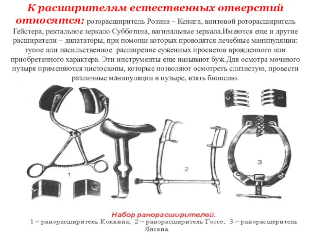 К расширителям естественных отверстий относятся: роторасширитель Розина – Кенига, винтовой