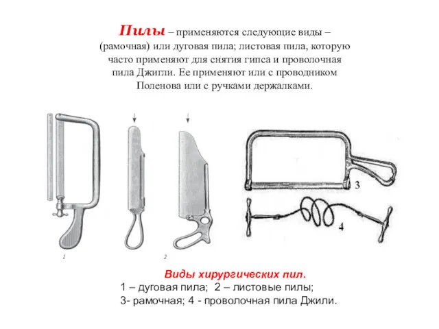 Пилы – применяются следующие виды – (рамочная) или дуговая пила;