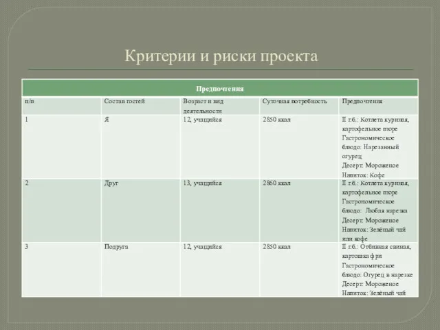 Критерии и риски проекта