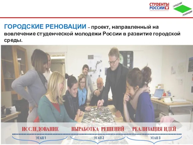 ГОРОДСКИЕ РЕНОВАЦИИ – проект, направленный на вовлечение студенческой молодежи России в развитие городской среды.