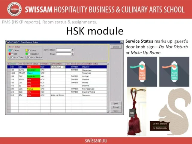 HSK module Service Status marks up guest’s door knob sign