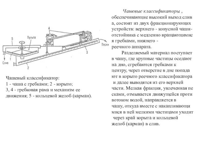 Чашевые классификаторы ,обеспечивающие высокий выход слива, состоят из двух фракционирующих