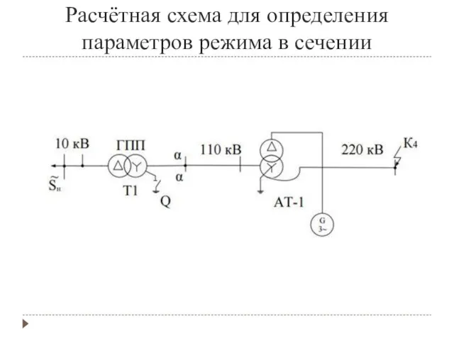 Расчётная схема для определения параметров режима в сечении