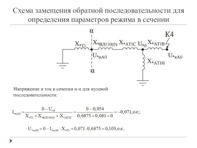 Схема замещения обратной последовательности для определения параметров режима в сечении