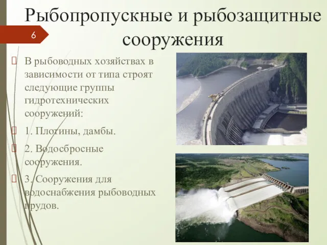 Рыбопропускные и рыбозащитные сооружения В рыбоводных хозяйствах в зависимости от