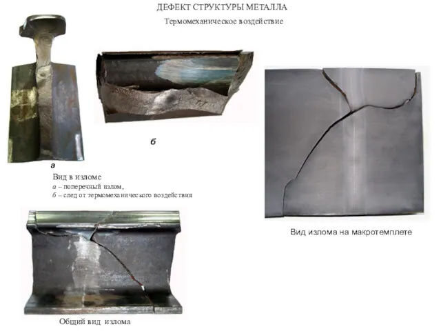 Термомеханическое воздействие ДЕФЕКТ СТРУКТУРЫ МЕТАЛЛА а Вид в изломе а