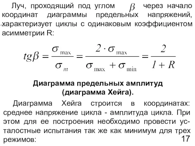 Луч, проходящий под углом через начало координат диаграммы предельных напряжений,