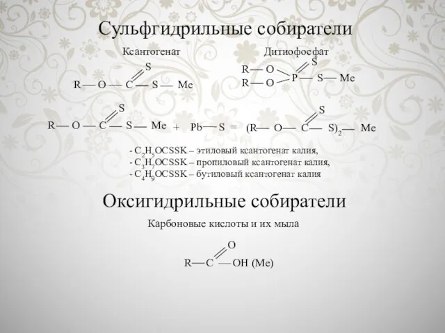 Сульфгидрильные собиратели Ксантогенат Дитиофосфат - C2H5OCSSK – этиловый ксантогенат калия,