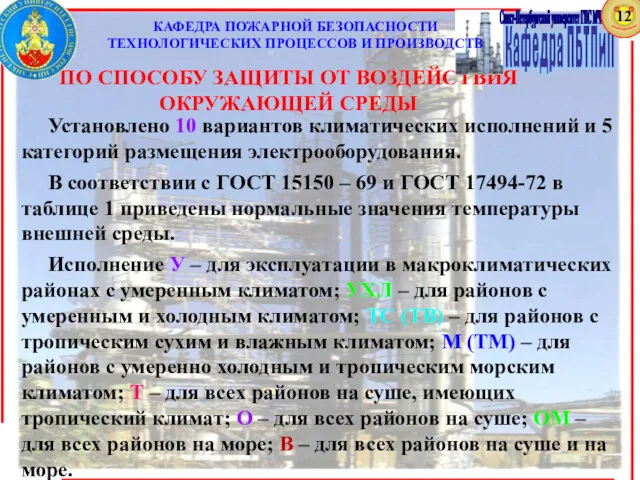 ПО СПОСОБУ ЗАЩИТЫ ОТ ВОЗДЕЙСТВИЯ ОКРУЖАЮЩЕЙ СРЕДЫ Установлено 10 вариантов