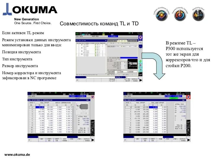 www.okuma.de New Generation One Source. First Choice. Совместимость команд TL