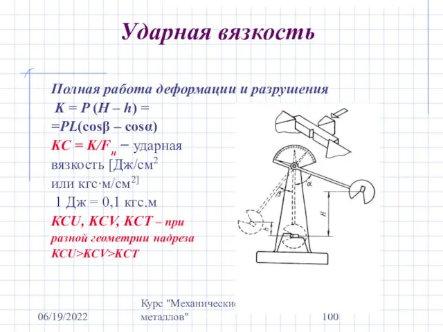 06/19/2022 Курс "Механические свойства металлов" Ударная вязкость Полная работа деформации