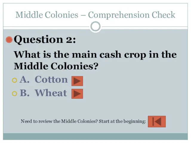 Middle Colonies – Comprehension Check Question 2: What is the main cash crop