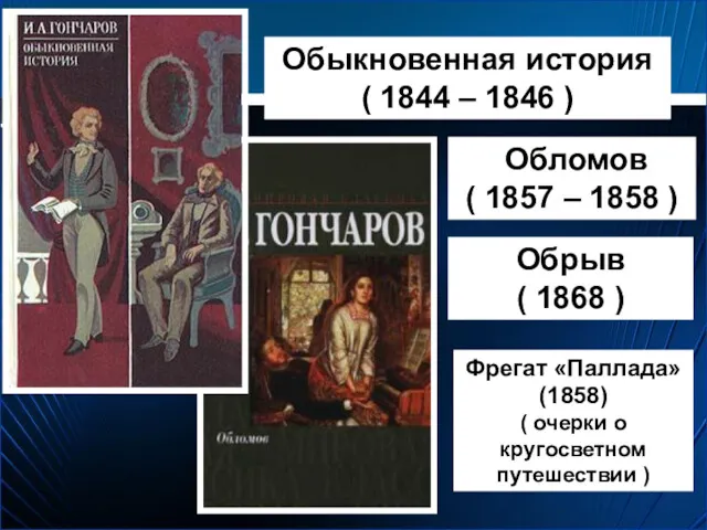 Обыкновенная история ( 1844 – 1846 ) Обломов ( 1857 – 1858 )