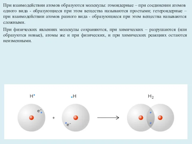 При взаимодействии атомов образуются молекулы: гомоядерные – при соединении атомов
