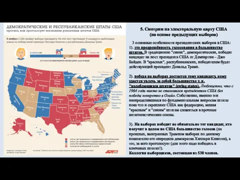 5. Смотрим на электоральную карту США (на основе предыдущих выборов) 3 основные особенности