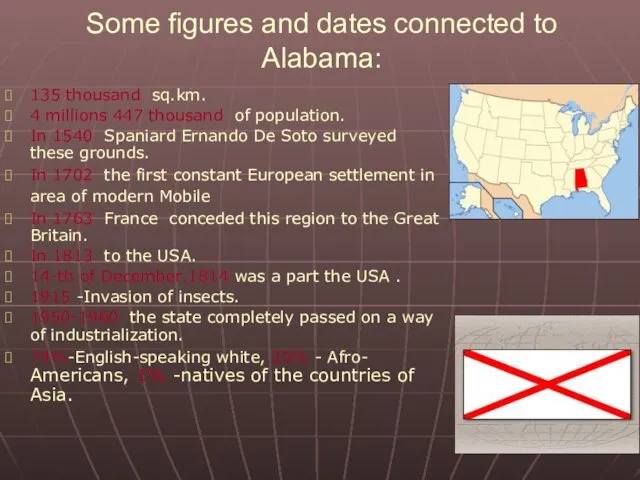 Some figures and dates connected to Alabama: 135 thousand sq.km.