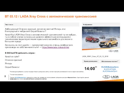 ВТ 03.12 / LADA Xray Cross с автоматической трансмиссией Текст поста Время размещения