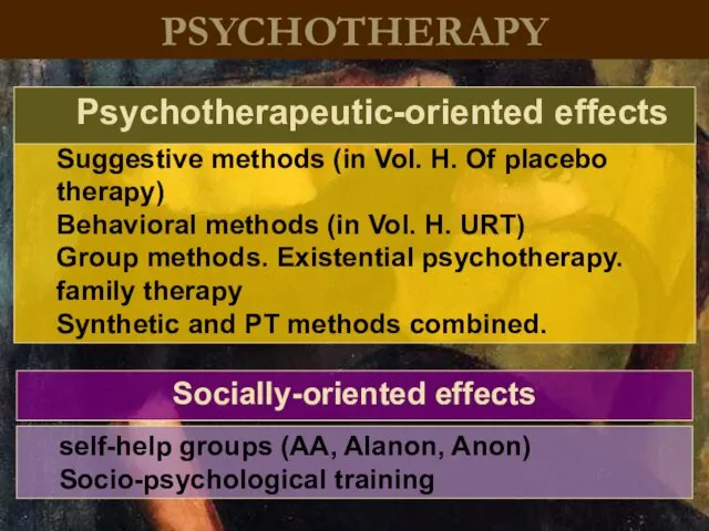PSYCHOTHERAPY Suggestive methods (in Vol. H. Of placebo therapy) Behavioral