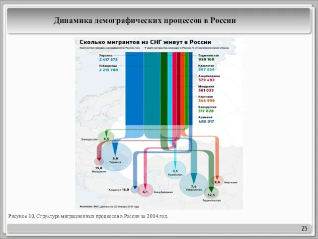 25 Рисунок 10. Структура миграционных процессов в России за 2014 год. Динамика демографических процессов в России